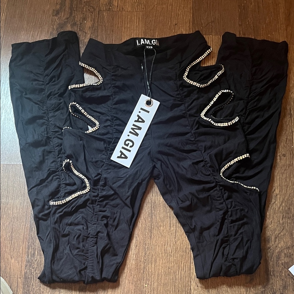 I.AM.GIA Black Lovedoll Pants with Hip Cut outs